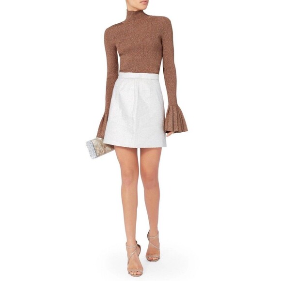 Carven Rose Gold Lurex Metallic Turtleneck Sweater Pleated Bell Cuff Size Small - Picture 2 of 10